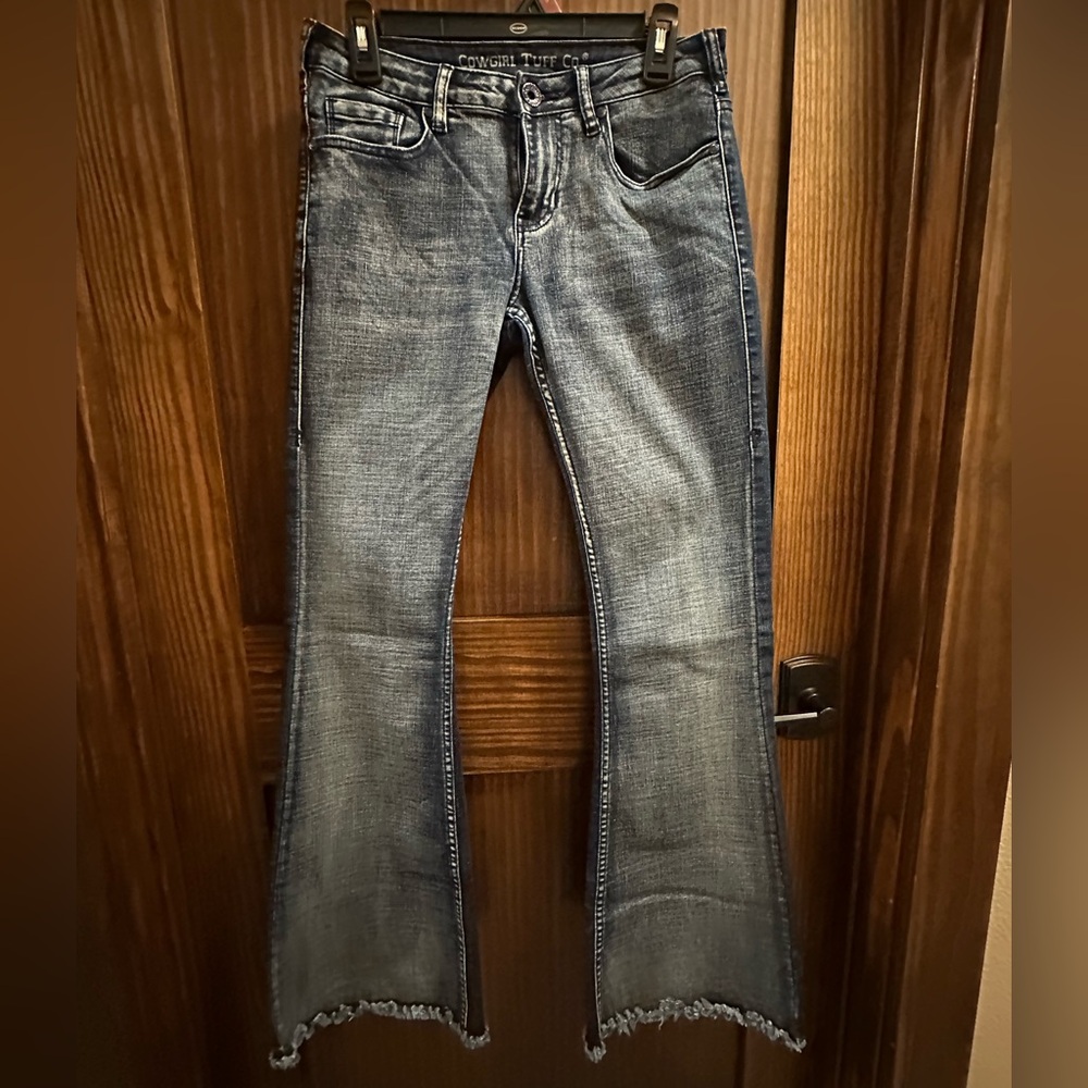 Cowgirl Tuff “Livin On The Edge Trouser” Stretch 2 Tone Flare Fray Jean